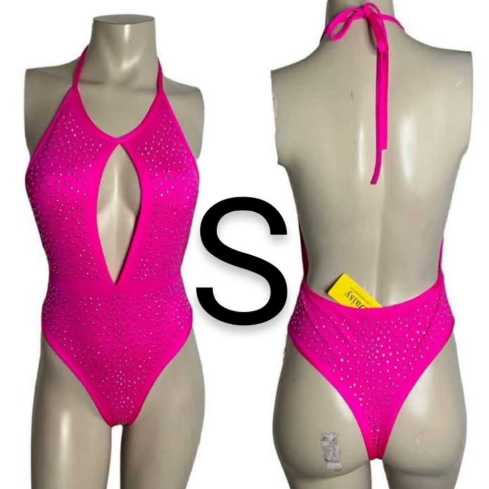 🆕Neon Pink Gemstones Sparkle Dance Wear Bodysuit~Size S